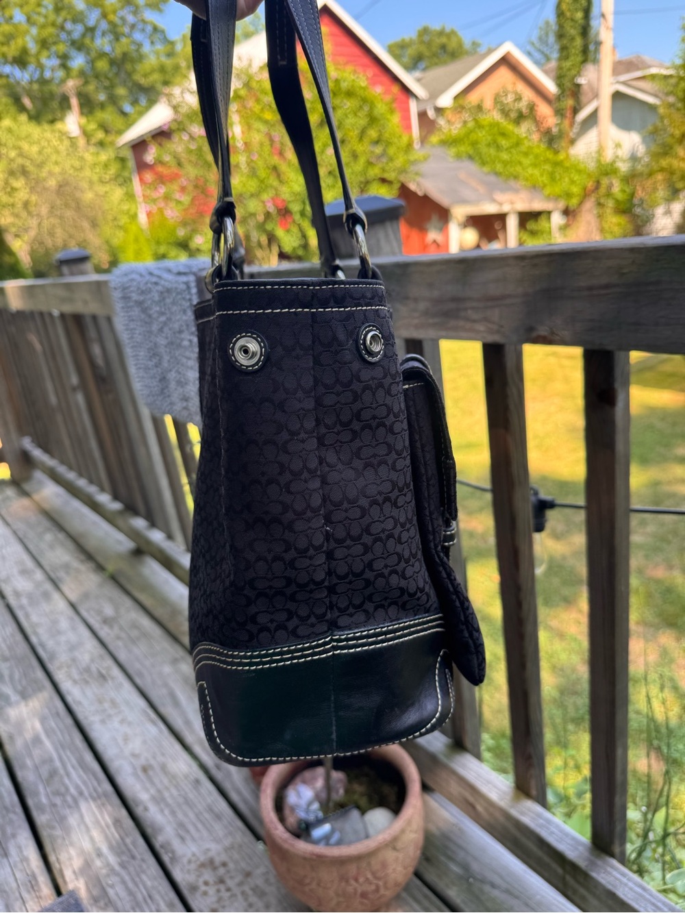 Coach Black VTG Y2K Signature Jacquard fabric & leather Tote, Satchel BAG - Picture 11 of 13
